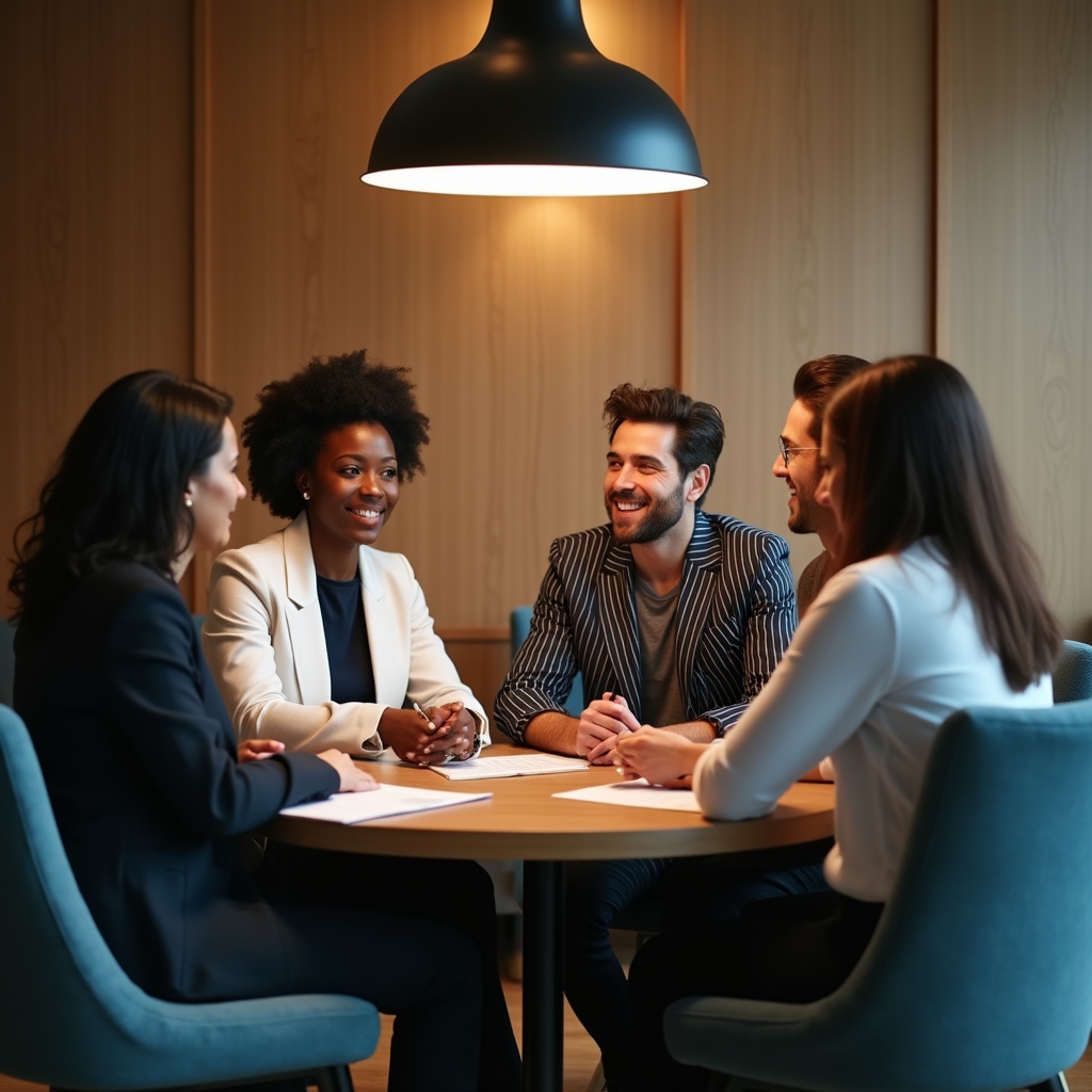 Grupo de profesionales en sesión de aprendizaje colaborativo